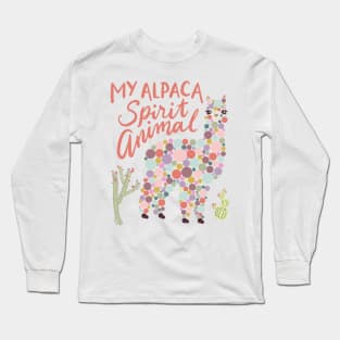 My Alpaca Spirit Animal Colorful Circles Desert Cactus Long Sleeve T-Shirt